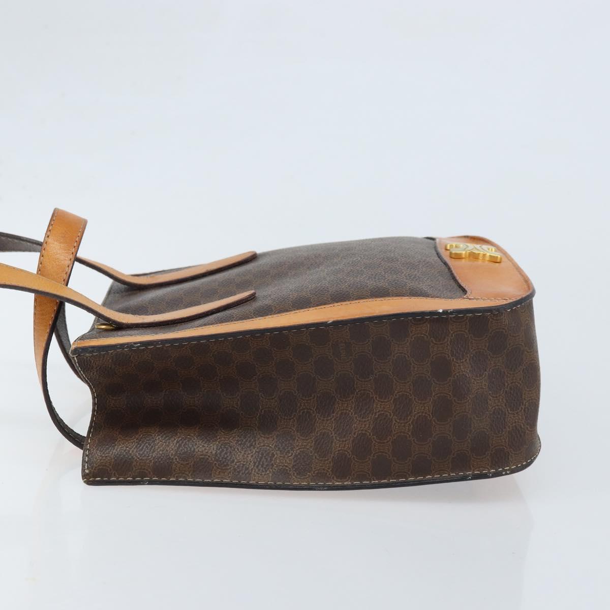 CELINE Macadam Canvas Hand Bag PVC Leather Brown Gold Auth BSZ508