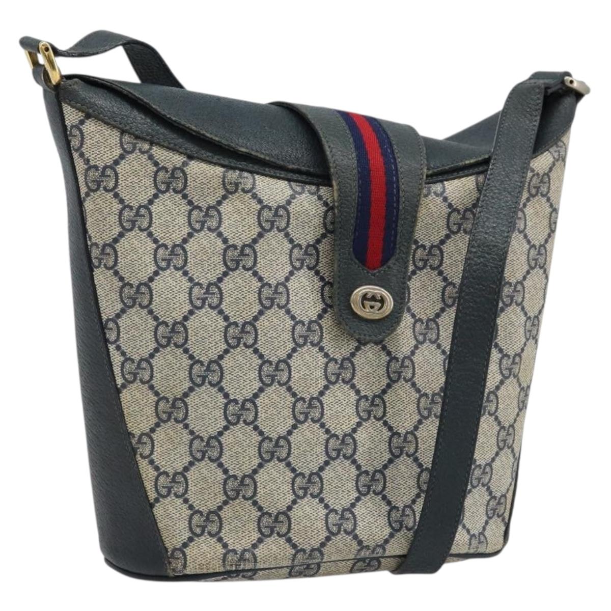 GUCCI GG Supreme Sherry Line Shoulder Bag PVC Navy Gold 904 02 081 Auth BSZ533