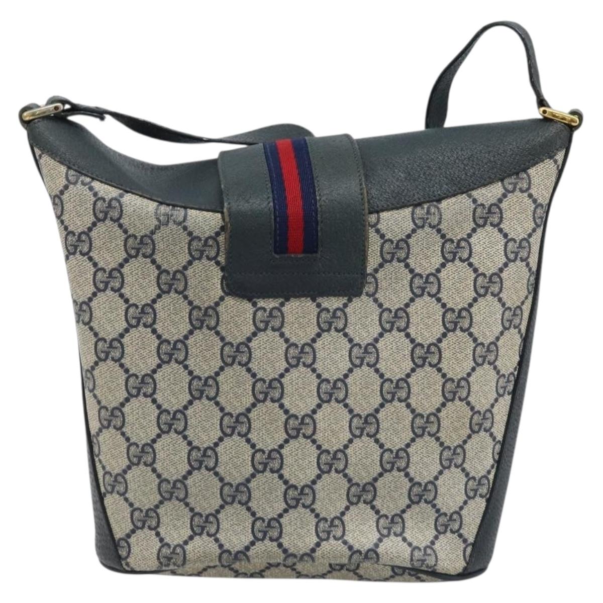 GUCCI GG Supreme Sherry Line Shoulder Bag PVC Navy Gold 904 02 081 Auth BSZ533