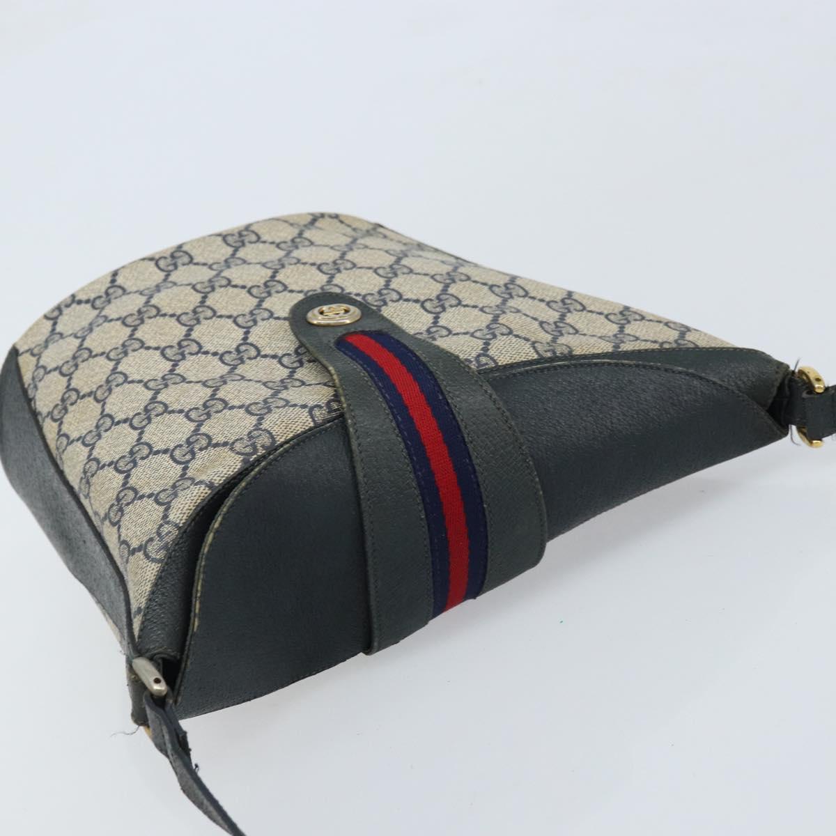 GUCCI GG Supreme Sherry Line Shoulder Bag PVC Navy Gold 904 02 081 Auth BSZ533