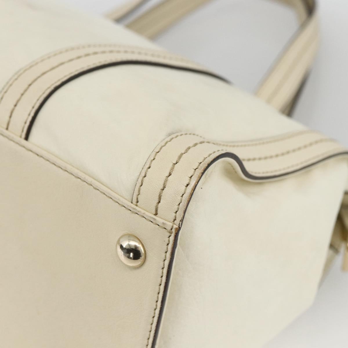 GUCCI Ribbon Hand Bag Leather Ivory Gold 181490 Auth BSZ534A
