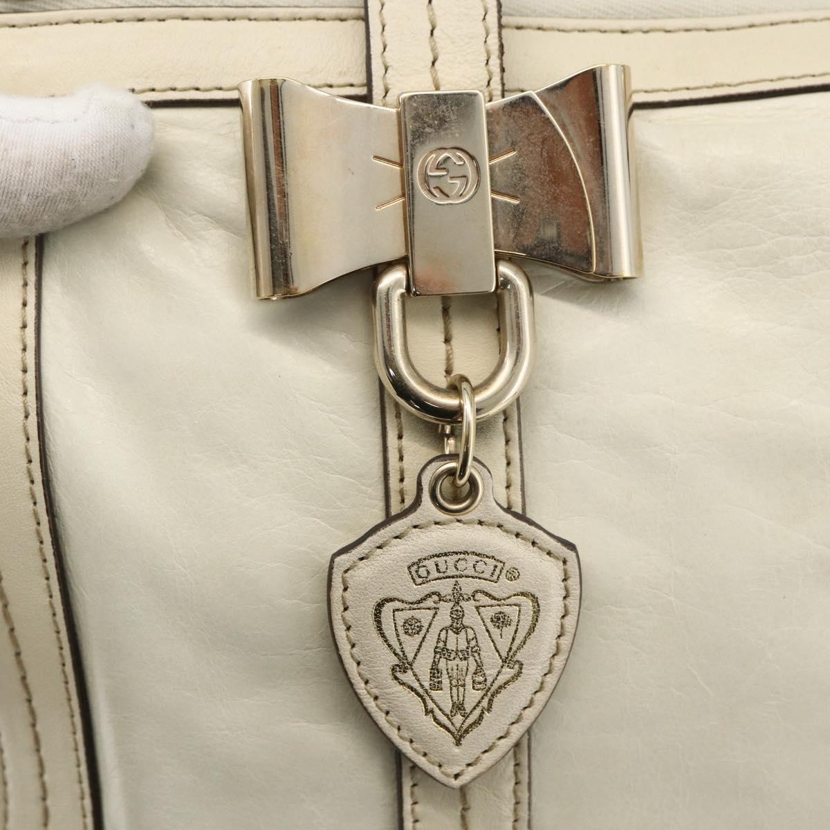 GUCCI Ribbon Hand Bag Leather Ivory Gold 181490 Auth BSZ534A