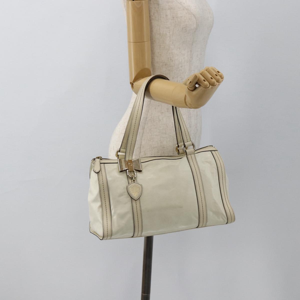 GUCCI Ribbon Hand Bag Leather Ivory Gold 181490 Auth BSZ534A