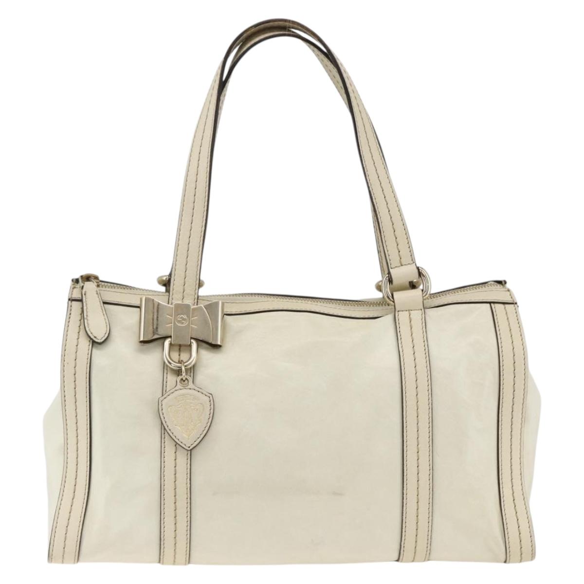 GUCCI Ribbon Hand Bag Leather Ivory Gold 181490 Auth BSZ534A