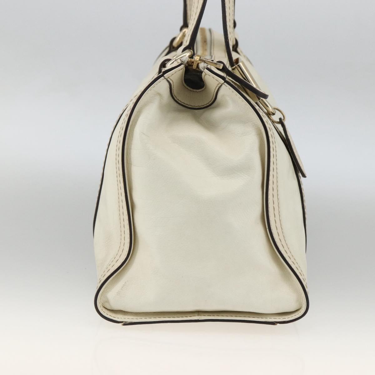 GUCCI Ribbon Hand Bag Leather Ivory Gold 181490 Auth BSZ534A