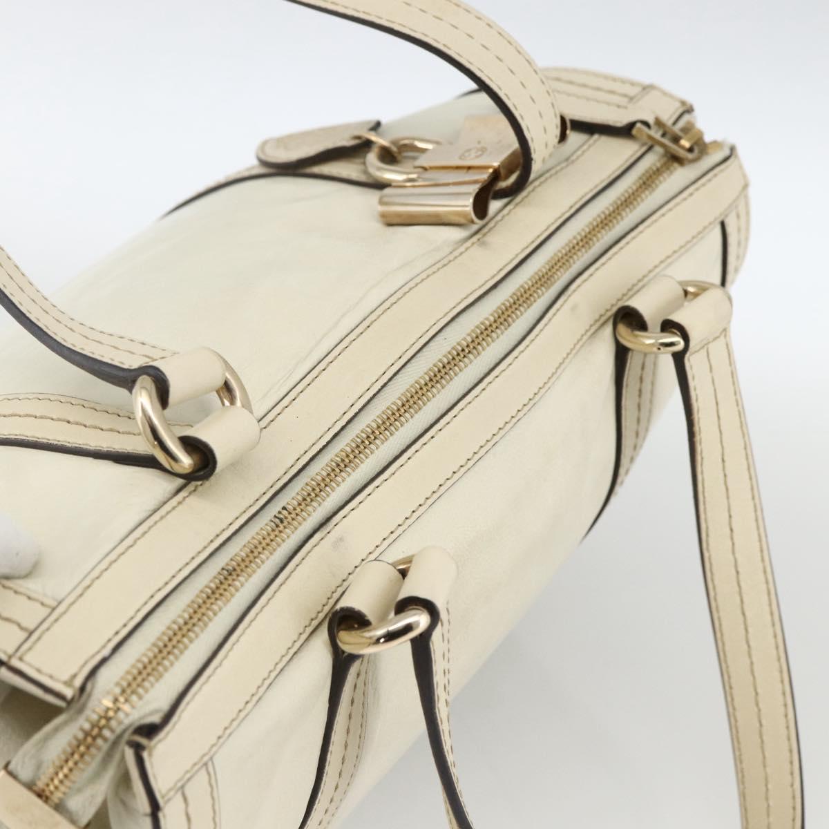 GUCCI Ribbon Hand Bag Leather Ivory Gold 181490 Auth BSZ534A