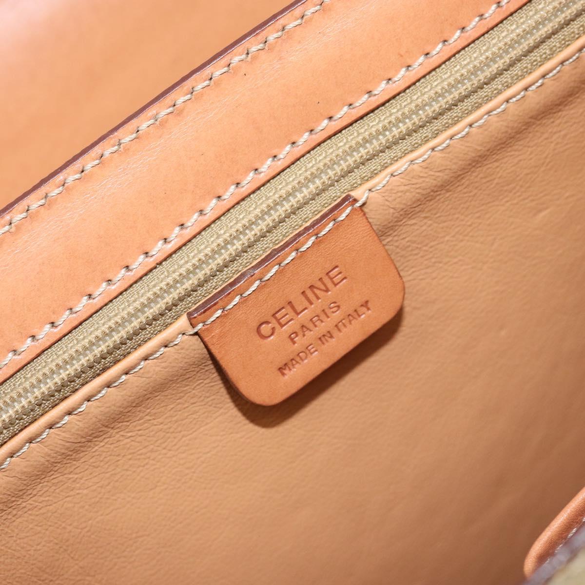 CELINE Macadam Canvas Hand Bag PVC 2way Beige Gold Auth BSZ537A
