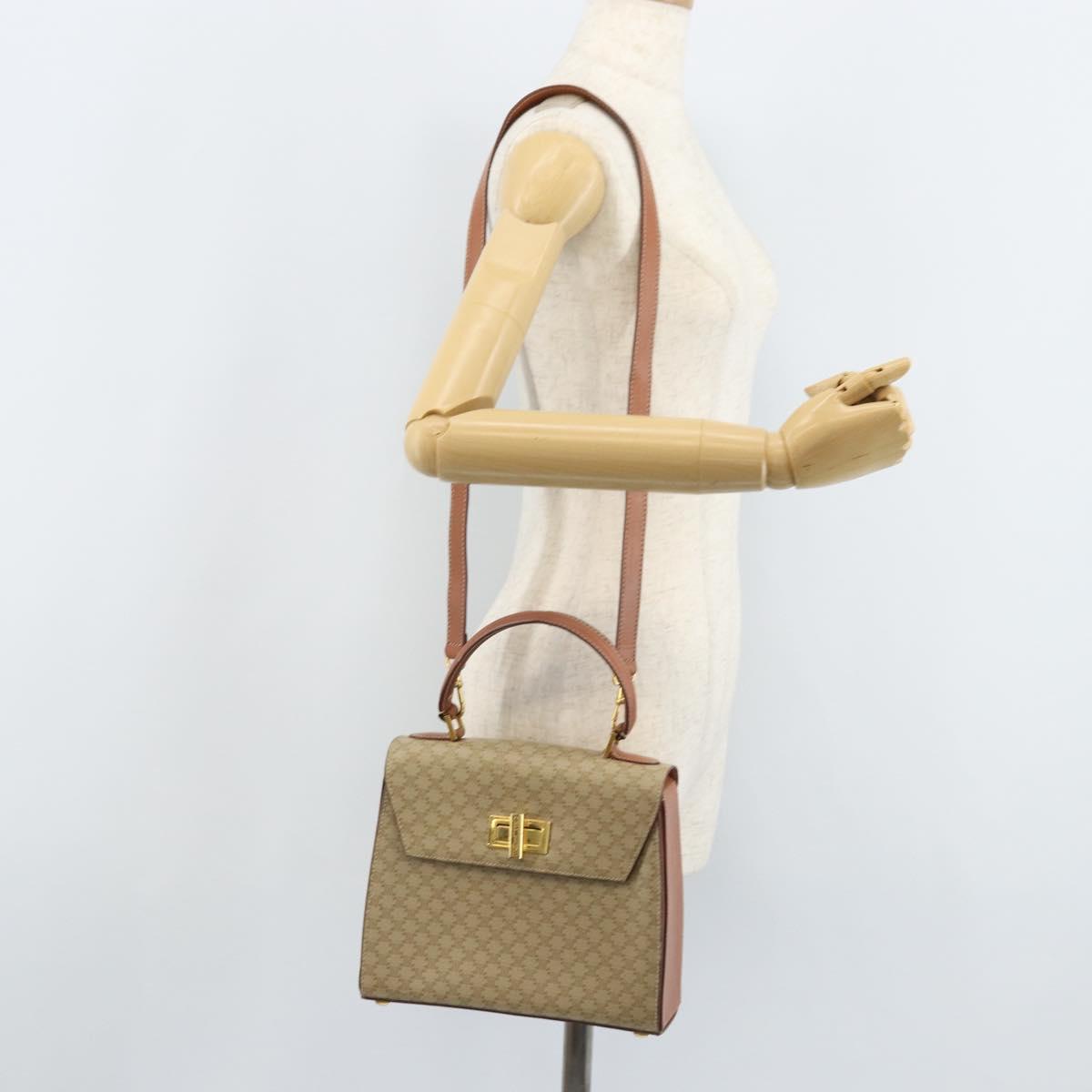 CELINE Macadam Canvas Hand Bag PVC 2way Beige Gold Auth BSZ537A