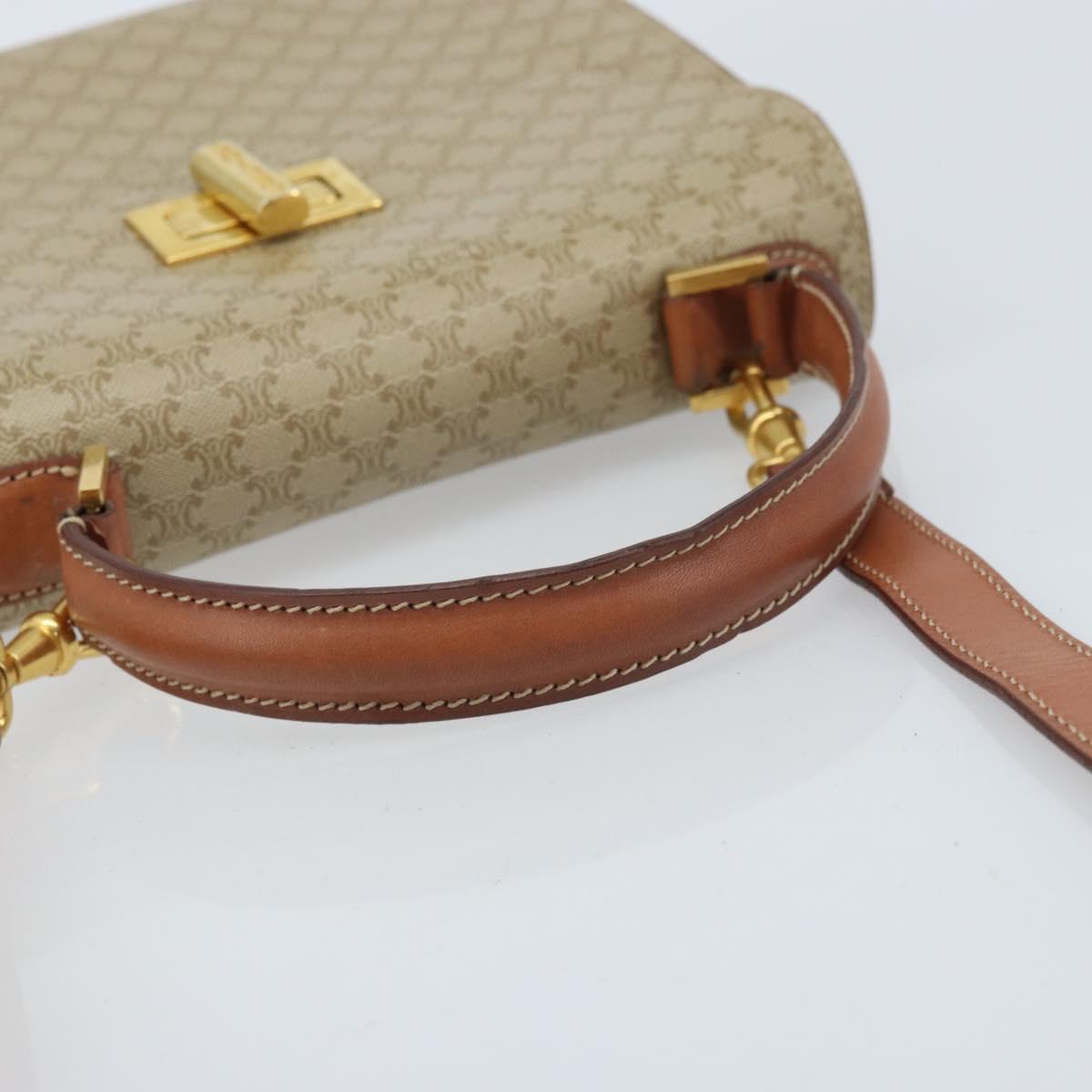 CELINE Macadam Canvas Hand Bag PVC 2way Beige Gold Auth BSZ537A