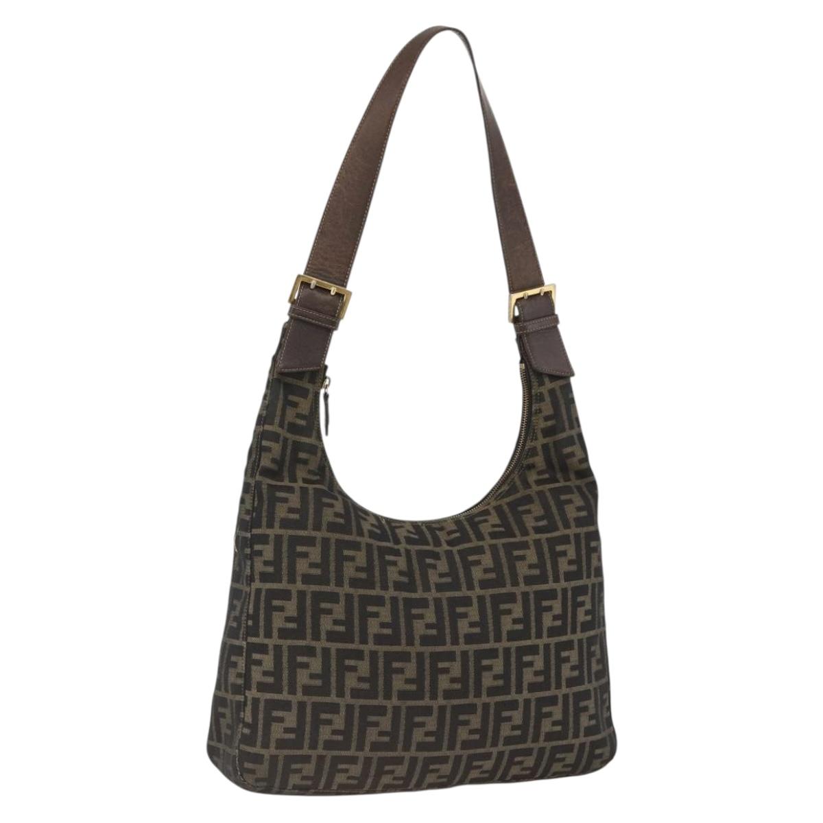 FENDI Zucca Canvas Shoulder Bag Black Brown Auth BSZ546