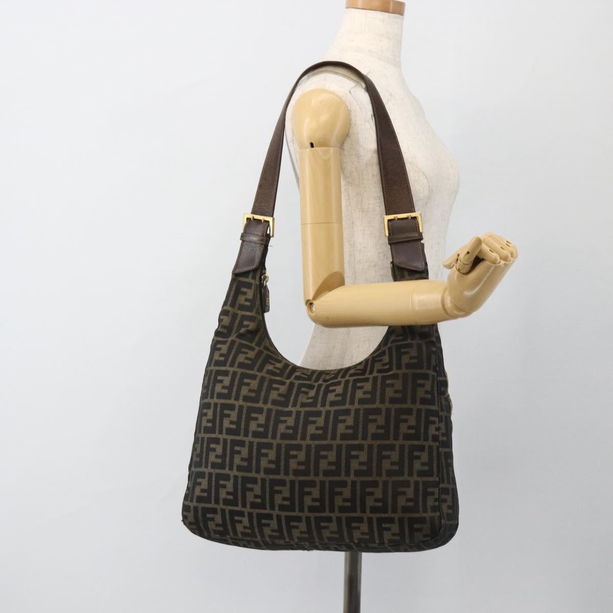 FENDI Zucca Canvas Shoulder Bag Black Brown Auth BSZ546