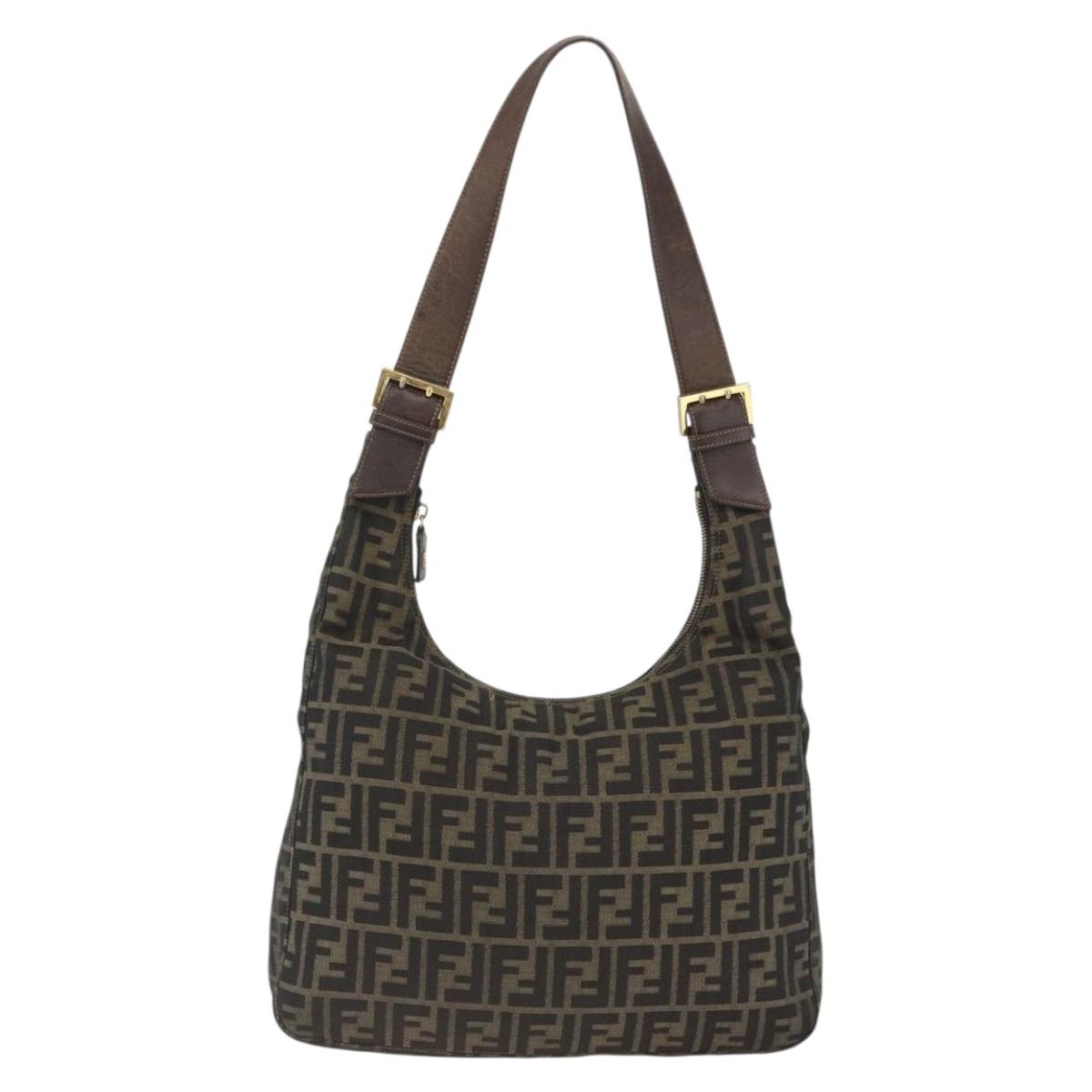FENDI Zucca Canvas Shoulder Bag Black Brown Auth BSZ546
