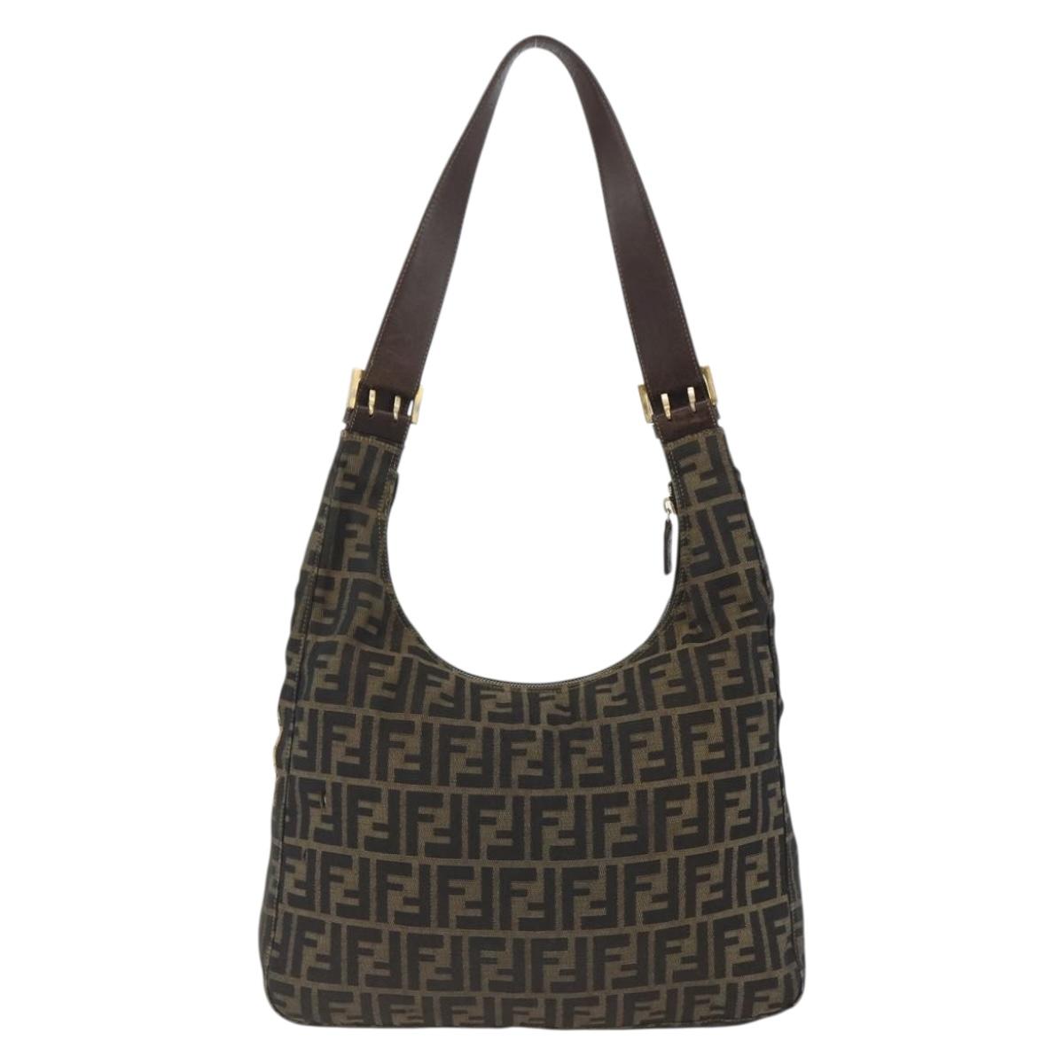 FENDI Zucca Canvas Shoulder Bag Black Brown Auth BSZ546