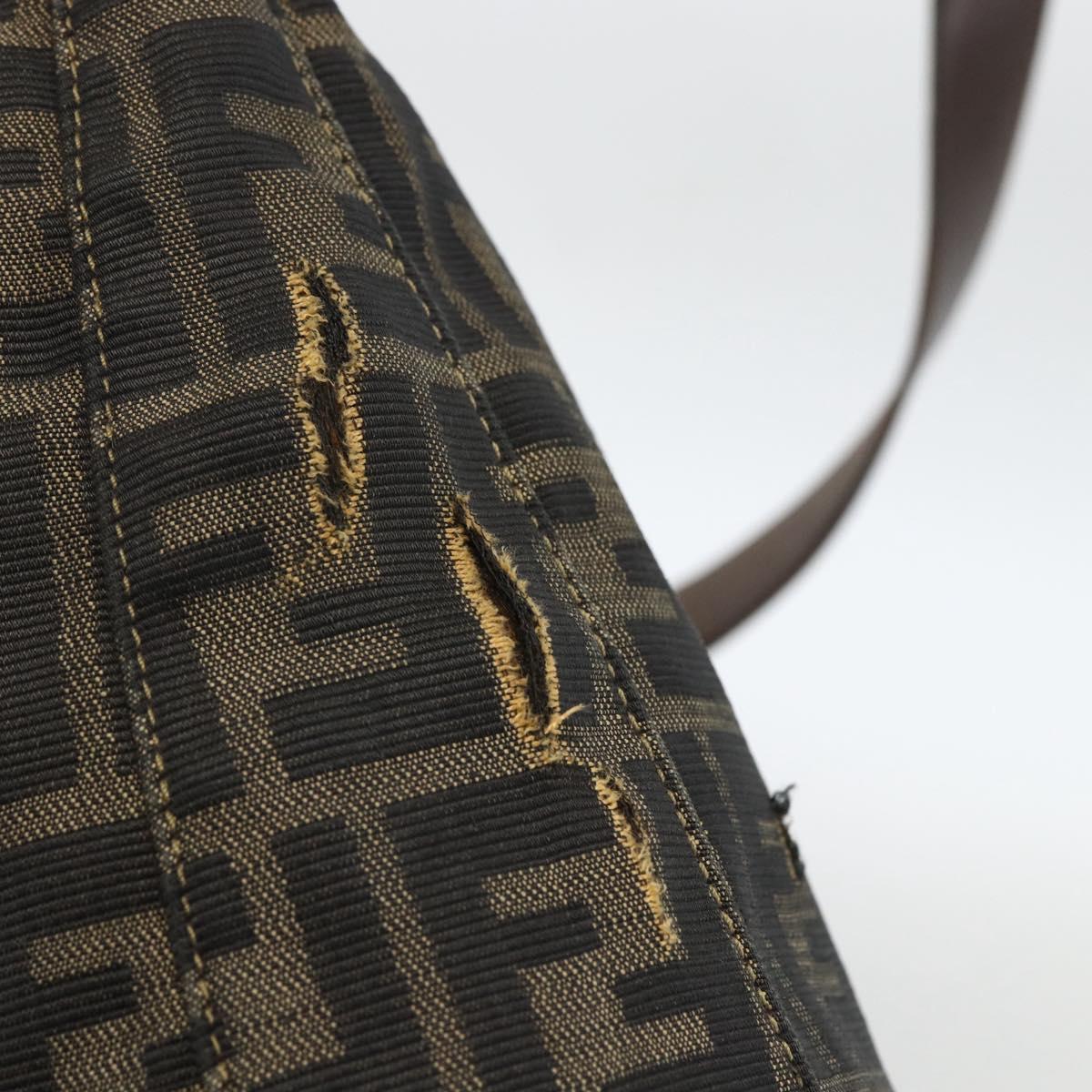 FENDI Zucca Canvas Shoulder Bag Black Brown Auth BSZ546