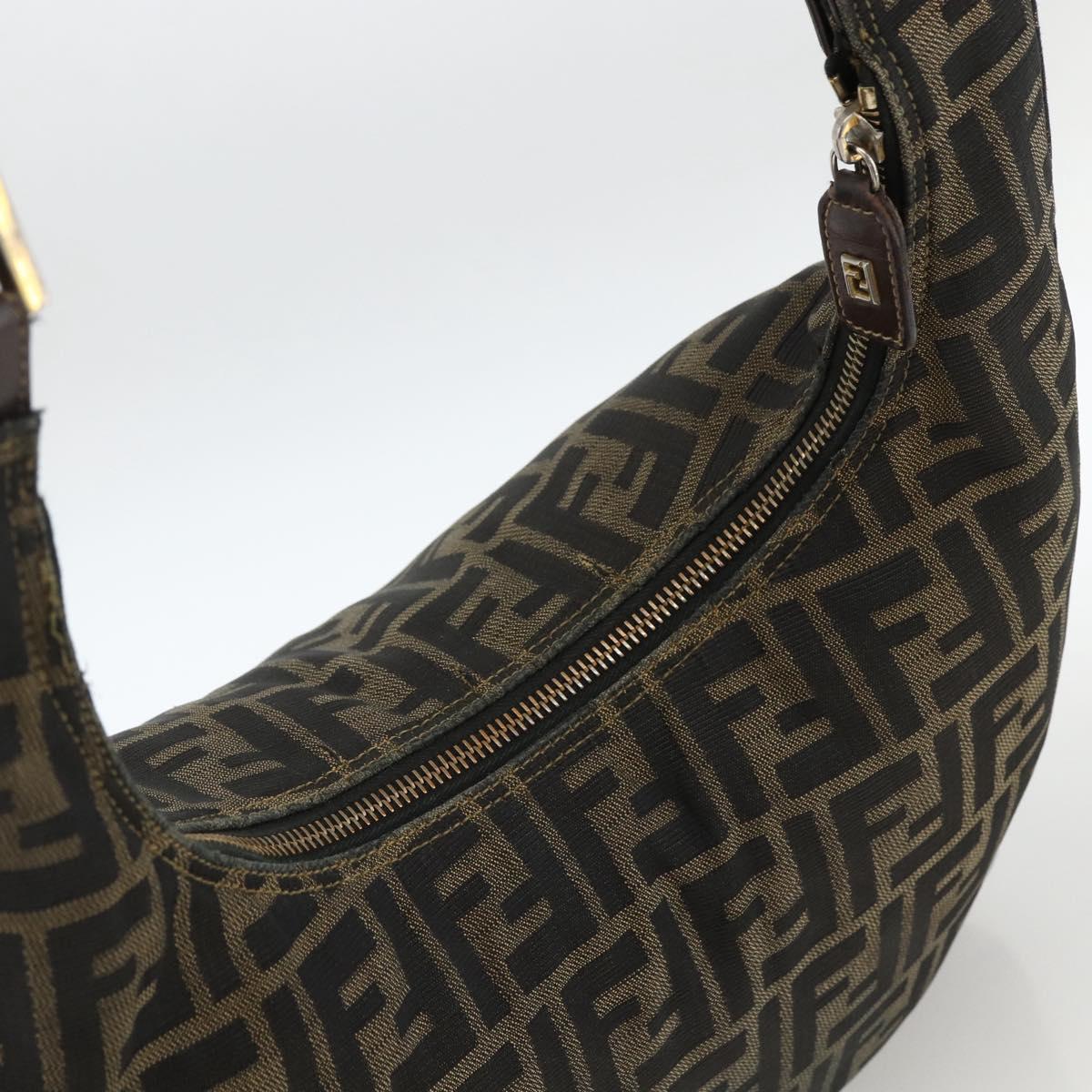 FENDI Zucca Canvas Shoulder Bag Black Brown Auth BSZ546