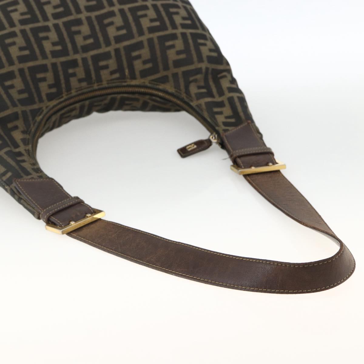 FENDI Zucca Canvas Shoulder Bag Black Brown Auth BSZ546