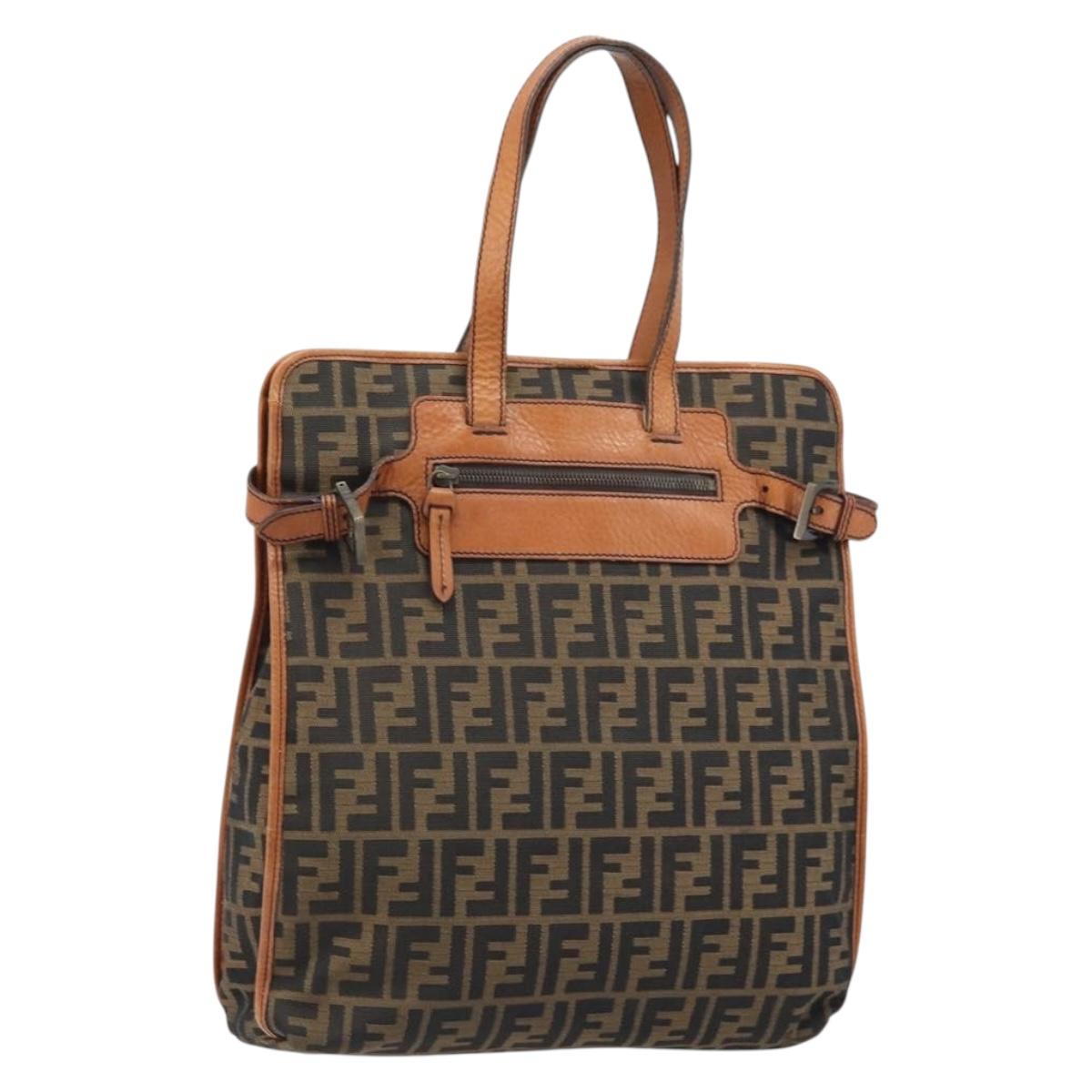 FENDI Zucca Canvas Tote Bag Black Brown Auth BSZ547A