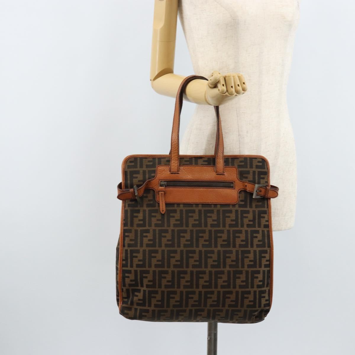 FENDI Zucca Canvas Tote Bag Black Brown Auth BSZ547A