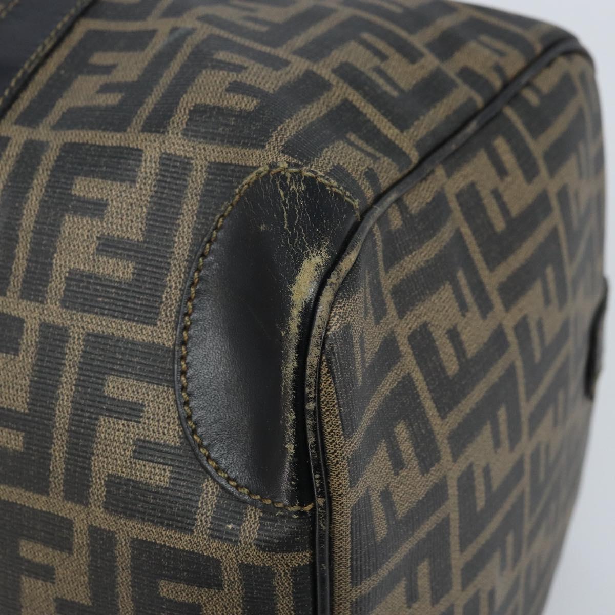 FENDI Zucca Canvas Boston Bag PVC Black Brown Auth BSZ549