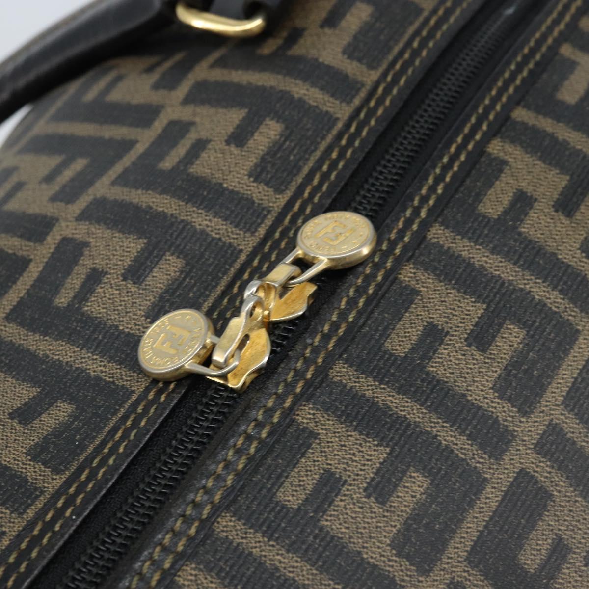 FENDI Zucca Canvas Boston Bag PVC Black Brown Auth BSZ549