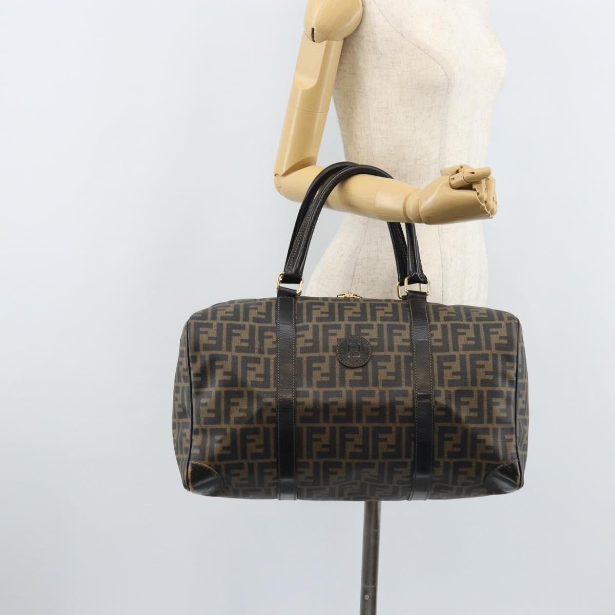 FENDI Zucca Canvas Boston Bag PVC Black Brown Auth BSZ549