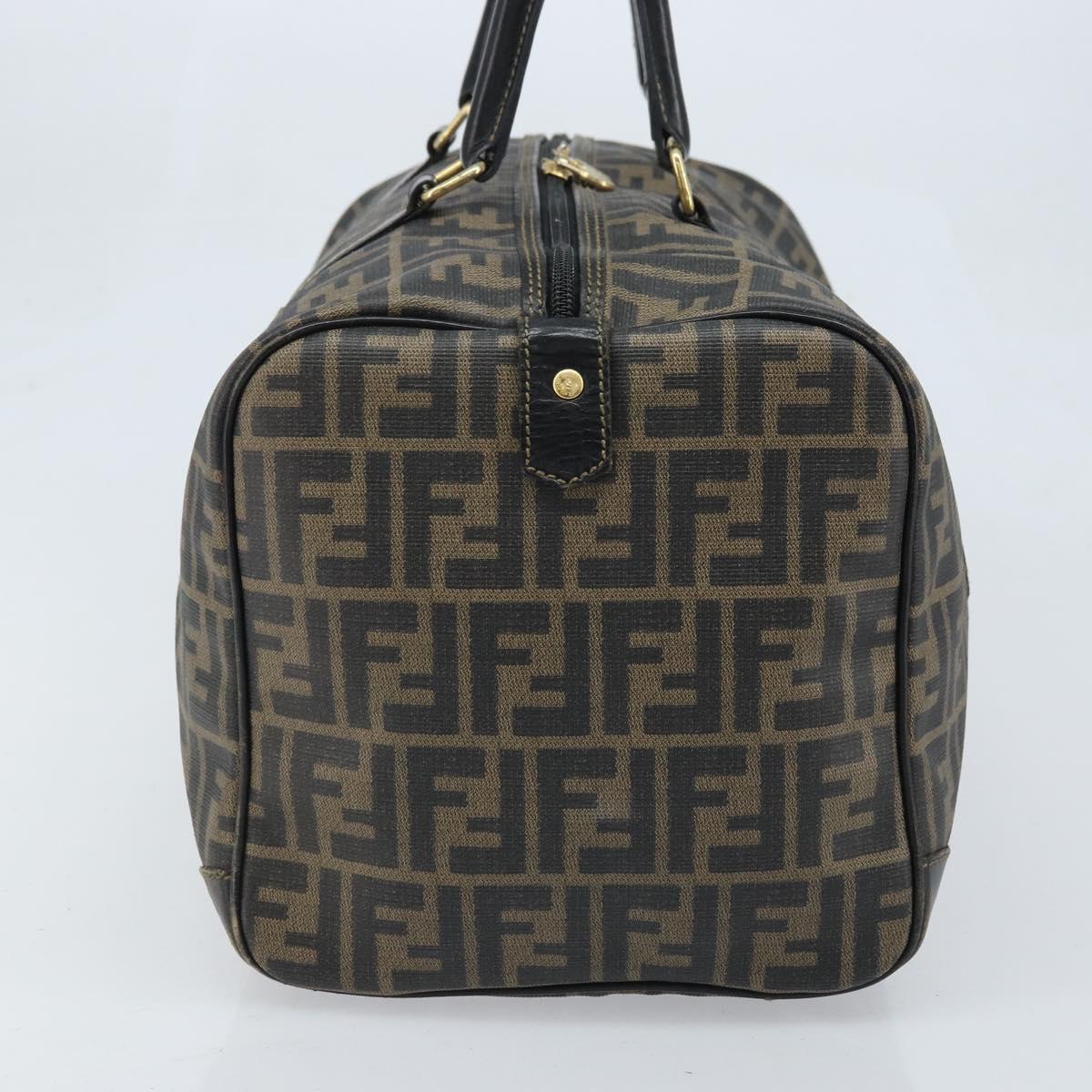 FENDI Zucca Canvas Boston Bag PVC Black Brown Auth BSZ549