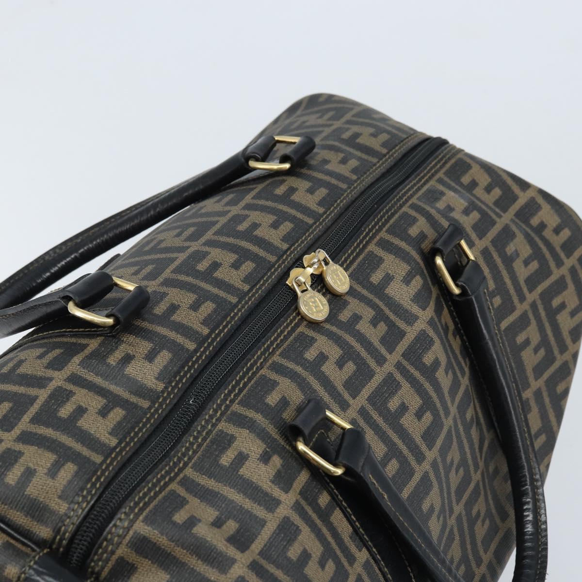 FENDI Zucca Canvas Boston Bag PVC Black Brown Auth BSZ549