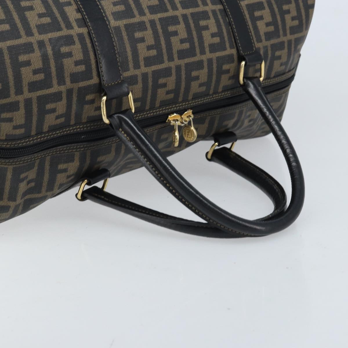 FENDI Zucca Canvas Boston Bag PVC Black Brown Auth BSZ549
