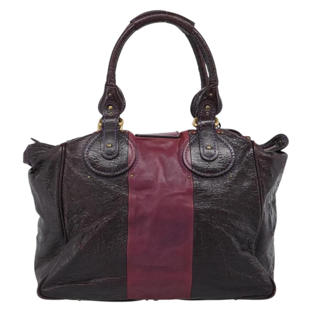 Chloe Paddington Hand Bag Leather Bordeaux Gold Silver Auth BSZ550