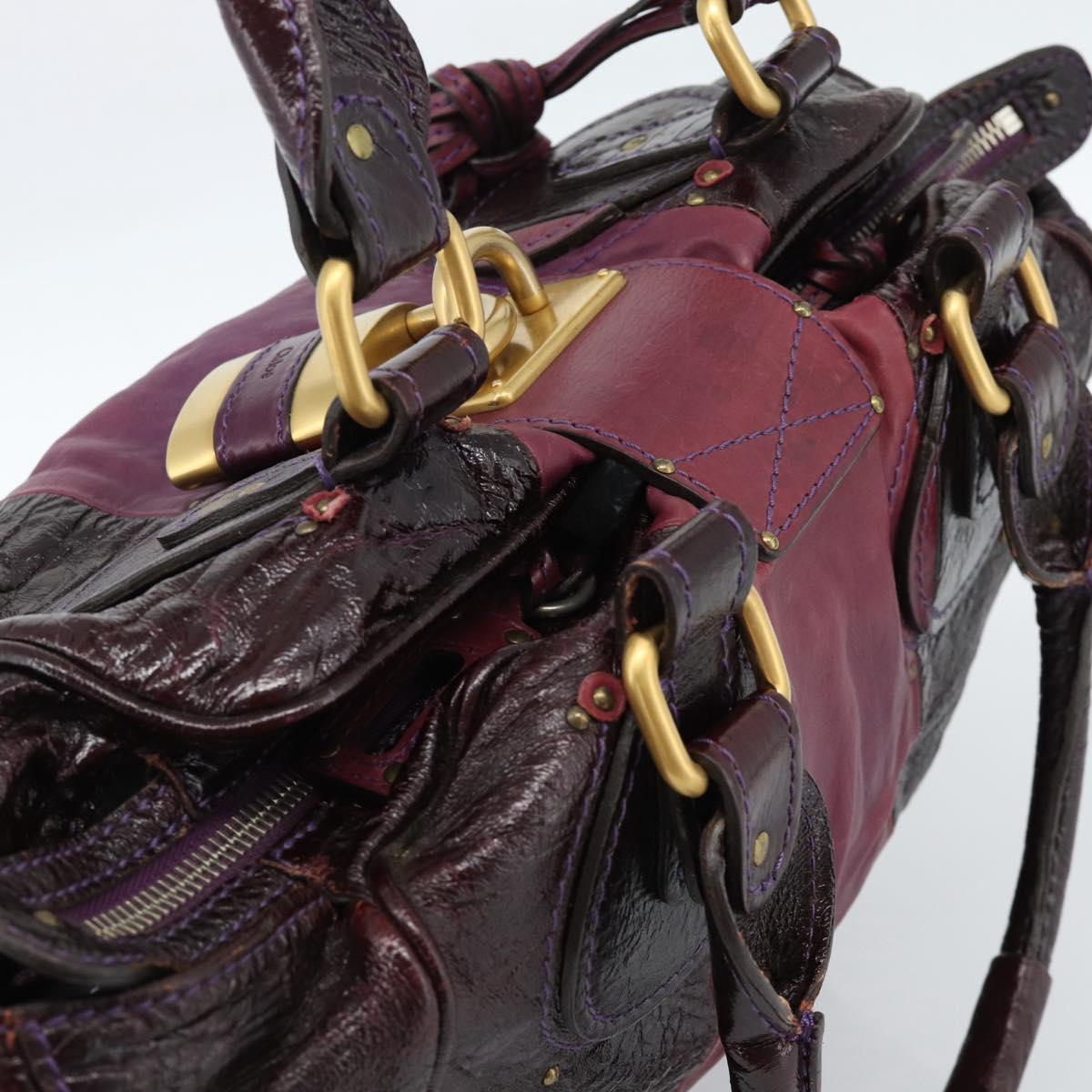 Chloe Paddington Hand Bag Leather Bordeaux Gold Silver Auth BSZ550