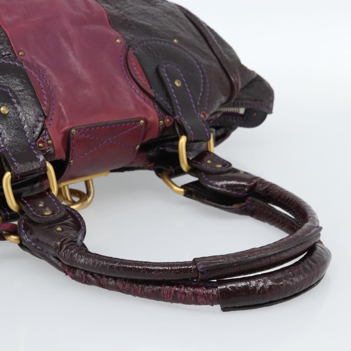 Chloe Paddington Hand Bag Leather Bordeaux Gold Silver Auth BSZ550