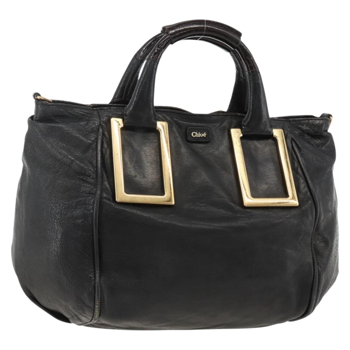 Chloe Etel Hand Bag Leather Black Gold Auth BSZ555