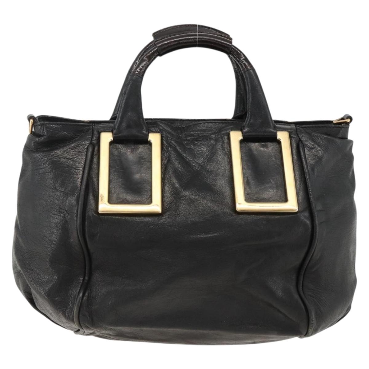 Chloe Etel Hand Bag Leather Black Gold Auth BSZ555