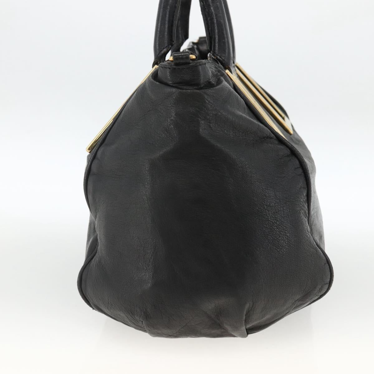Chloe Etel Hand Bag Leather Black Gold Auth BSZ555