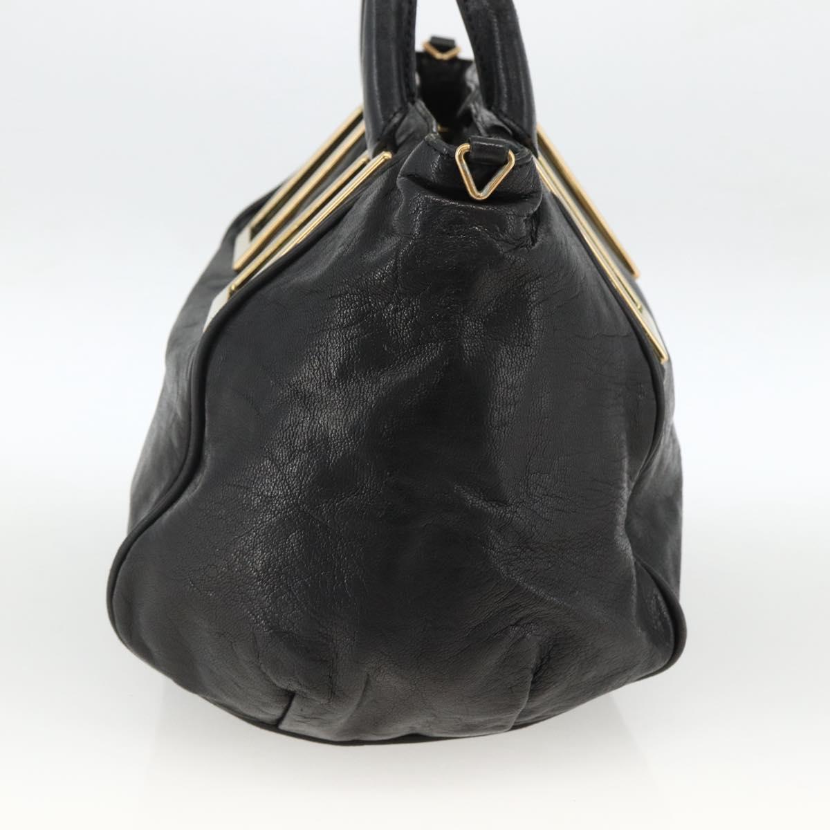 Chloe Etel Hand Bag Leather Black Gold Auth BSZ555