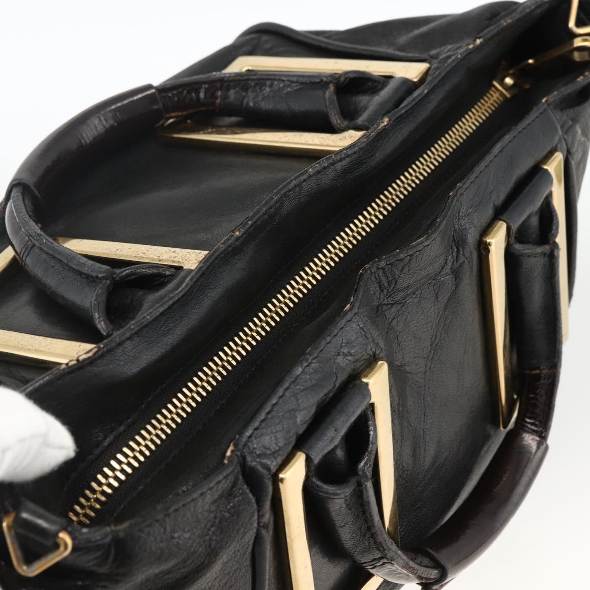 Chloe Etel Hand Bag Leather Black Gold Auth BSZ555