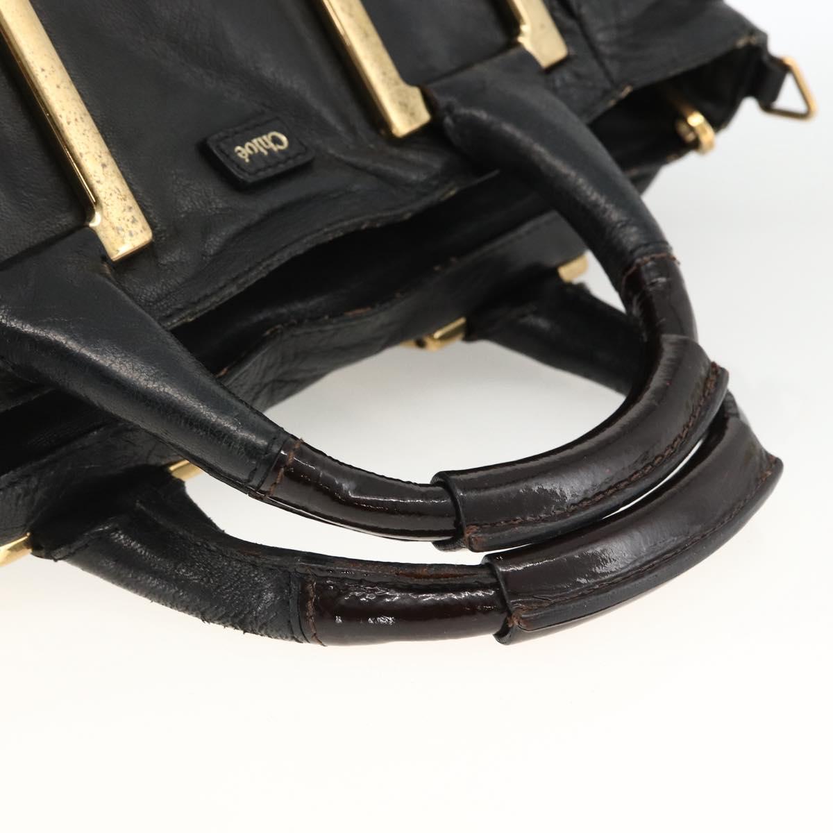 Chloe Etel Hand Bag Leather Black Gold Auth BSZ555