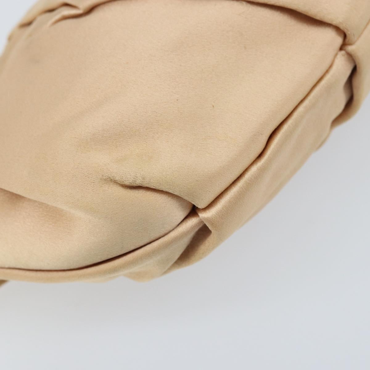 PRADA Ribbon Pouch Satin Beige Gold Auth BSZ565