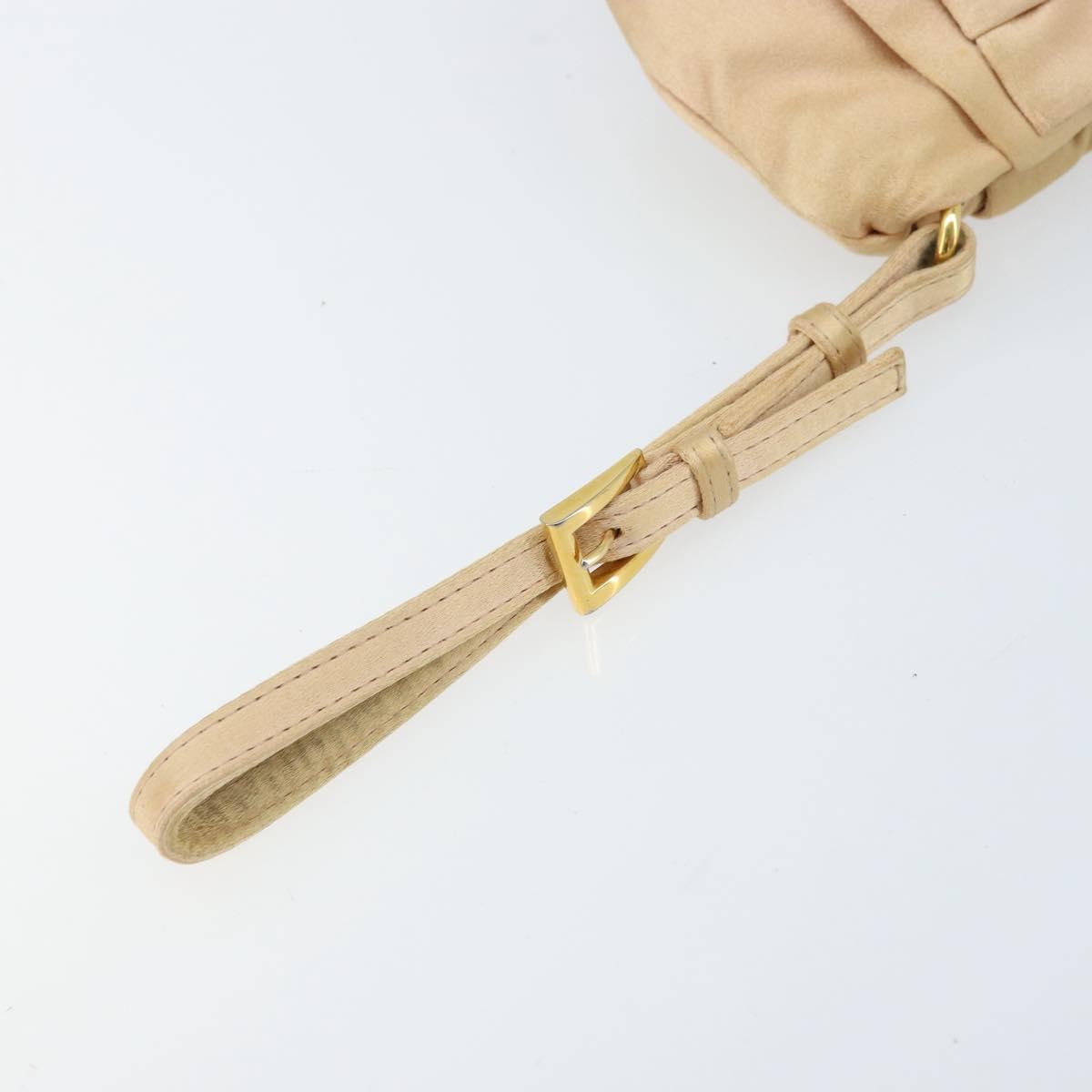 PRADA Ribbon Pouch Satin Beige Gold Auth BSZ565