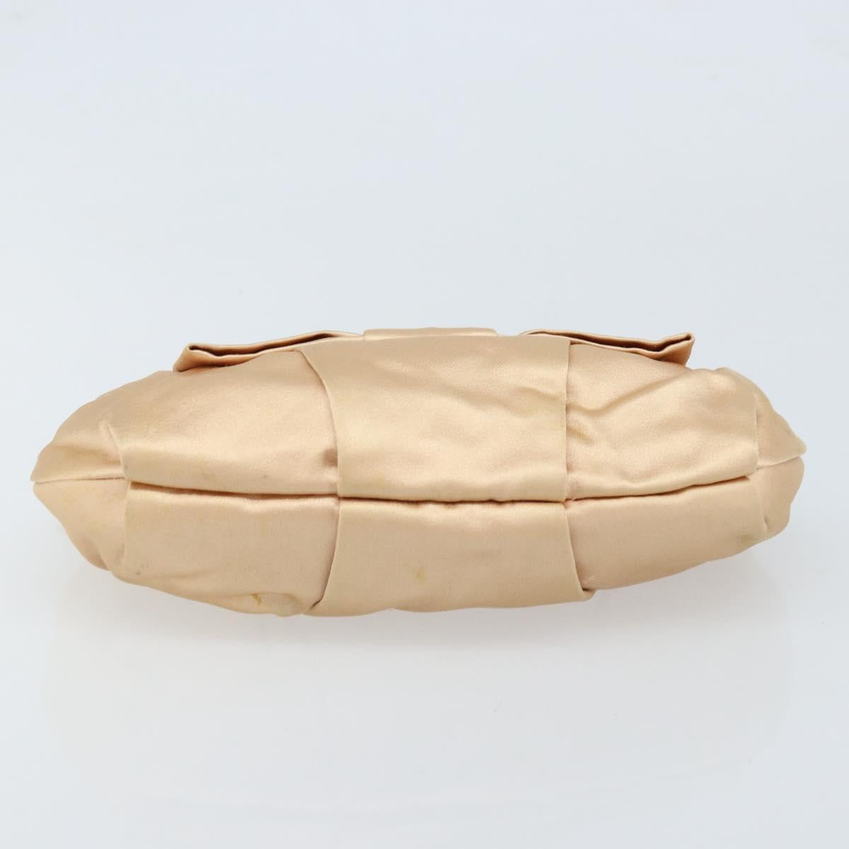 PRADA Ribbon Pouch Satin Beige Gold Auth BSZ565