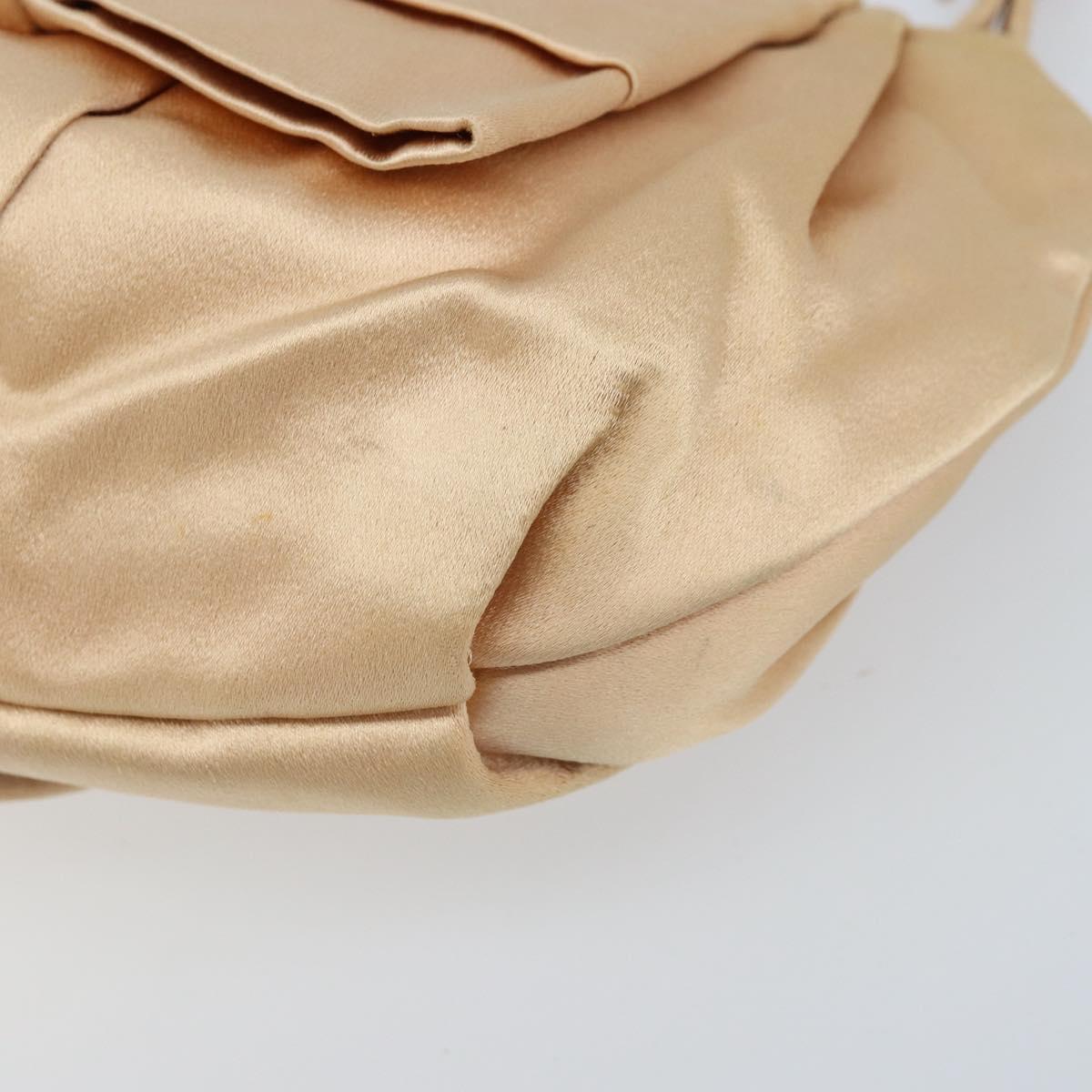 PRADA Ribbon Pouch Satin Beige Gold Auth BSZ565