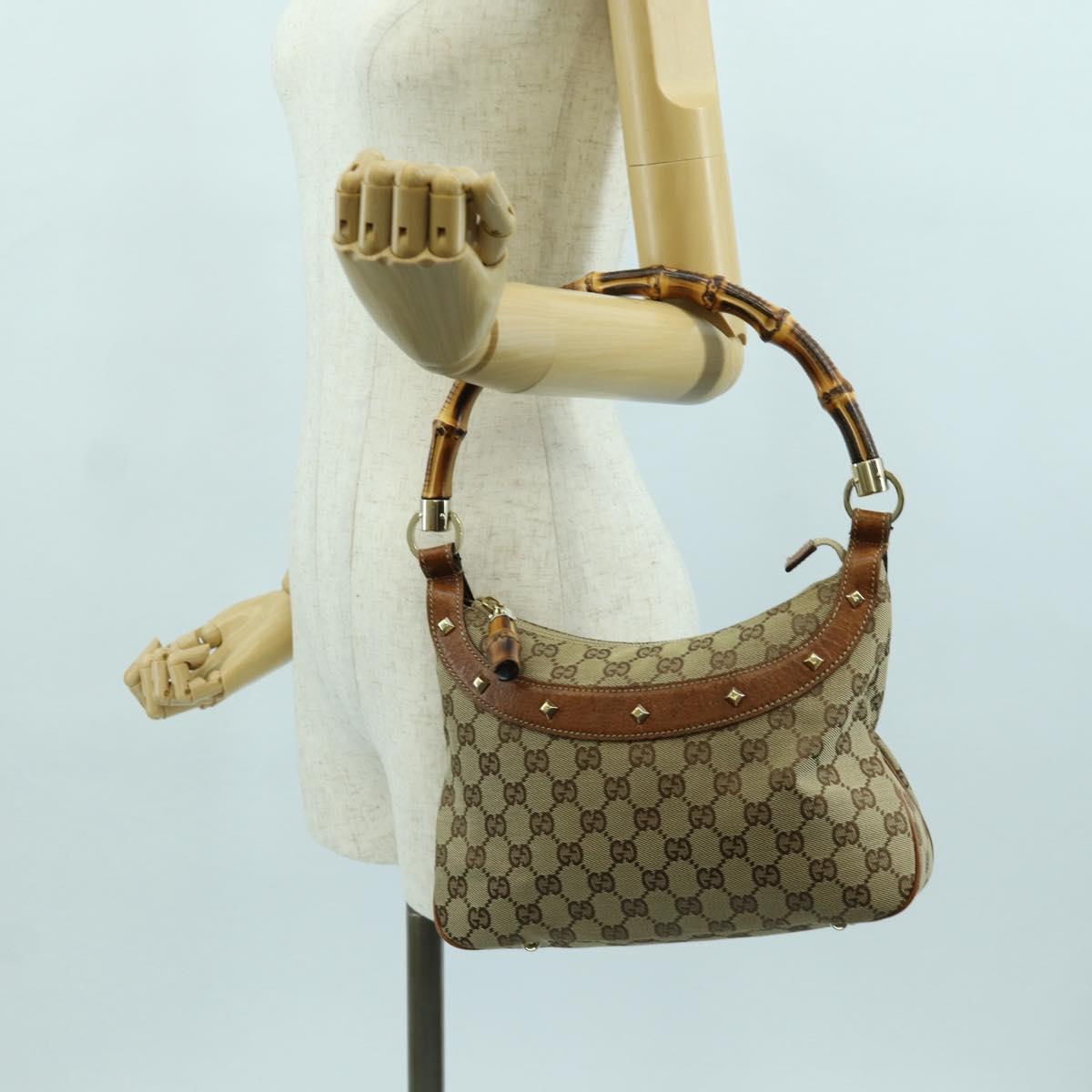 GUCCI GG Canvas Bamboo Hand Bag Beige Gold 137378 Auth BSZ605A