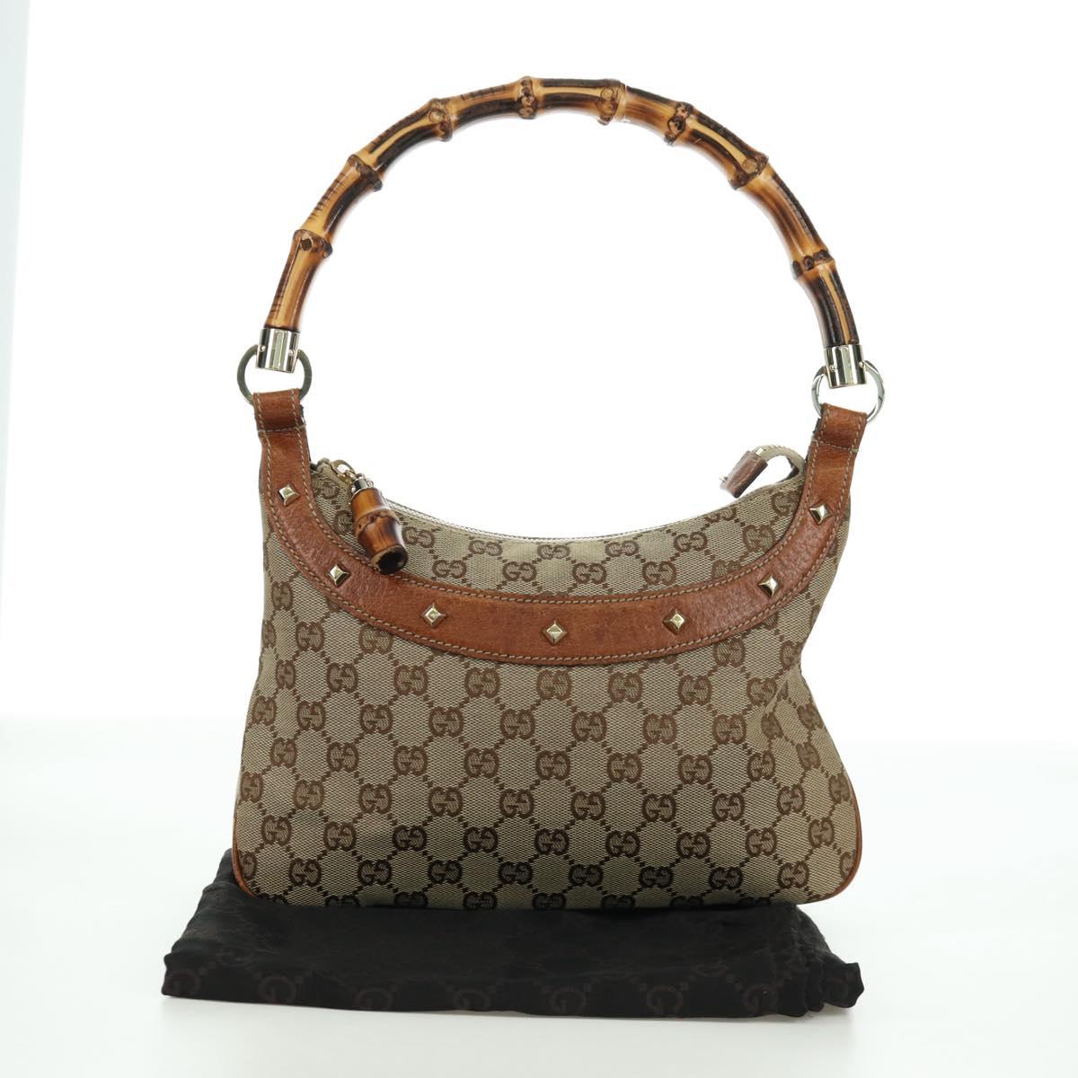 GUCCI GG Canvas Bamboo Hand Bag Beige Gold 137378 Auth BSZ605A