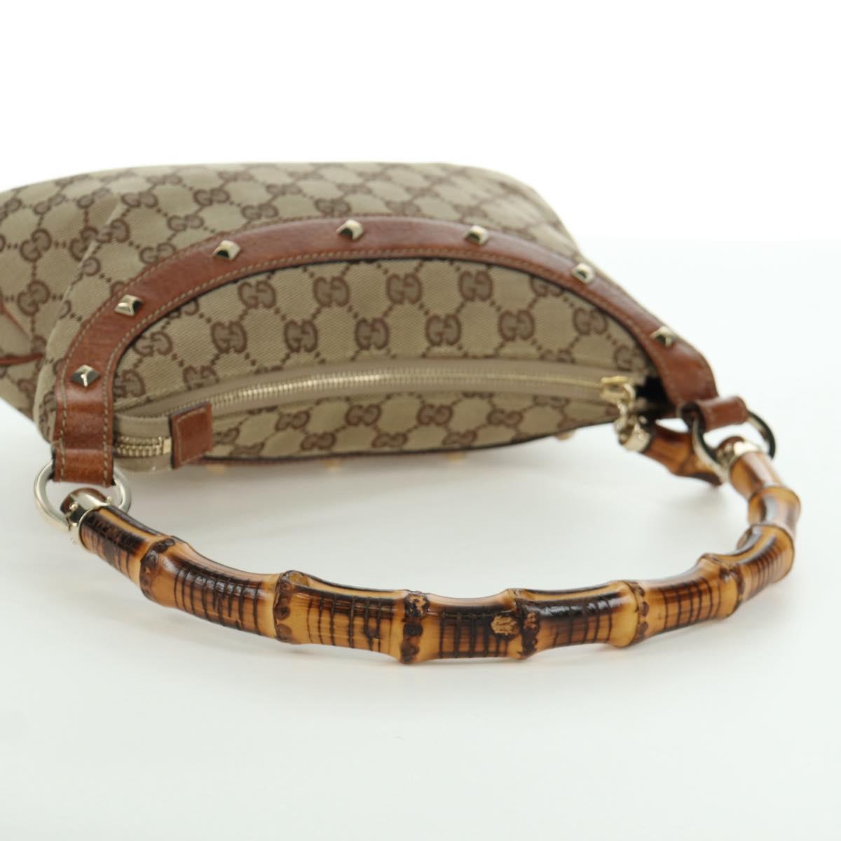 GUCCI GG Canvas Bamboo Hand Bag Beige Gold 137378 Auth BSZ605A