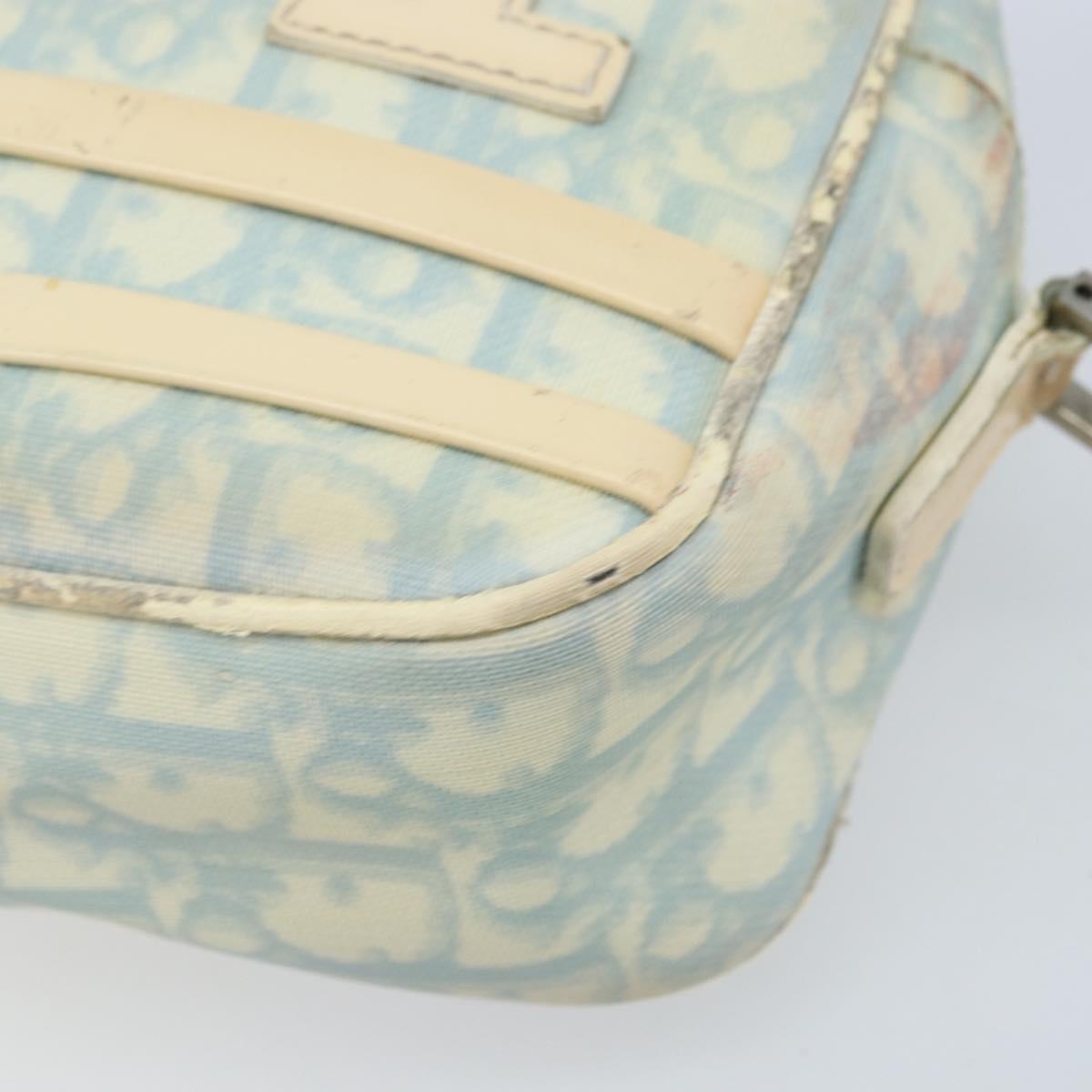 Christian Dior Trotter Canvas Shoulder Bag PVC Light Blue Silver Auth BSZ617