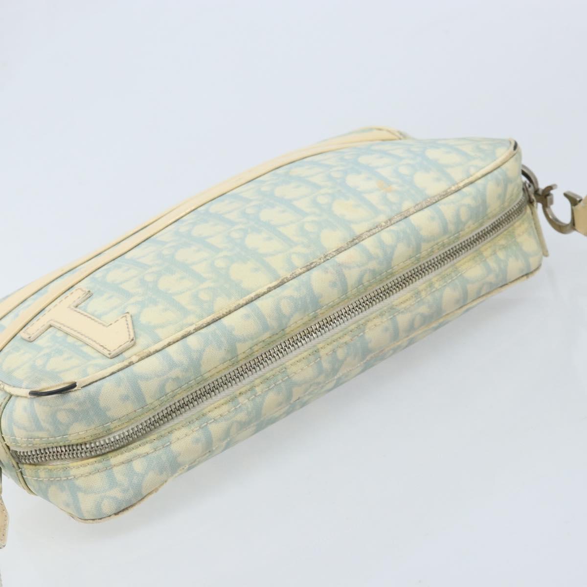 Christian Dior Trotter Canvas Shoulder Bag PVC Light Blue Silver Auth BSZ617
