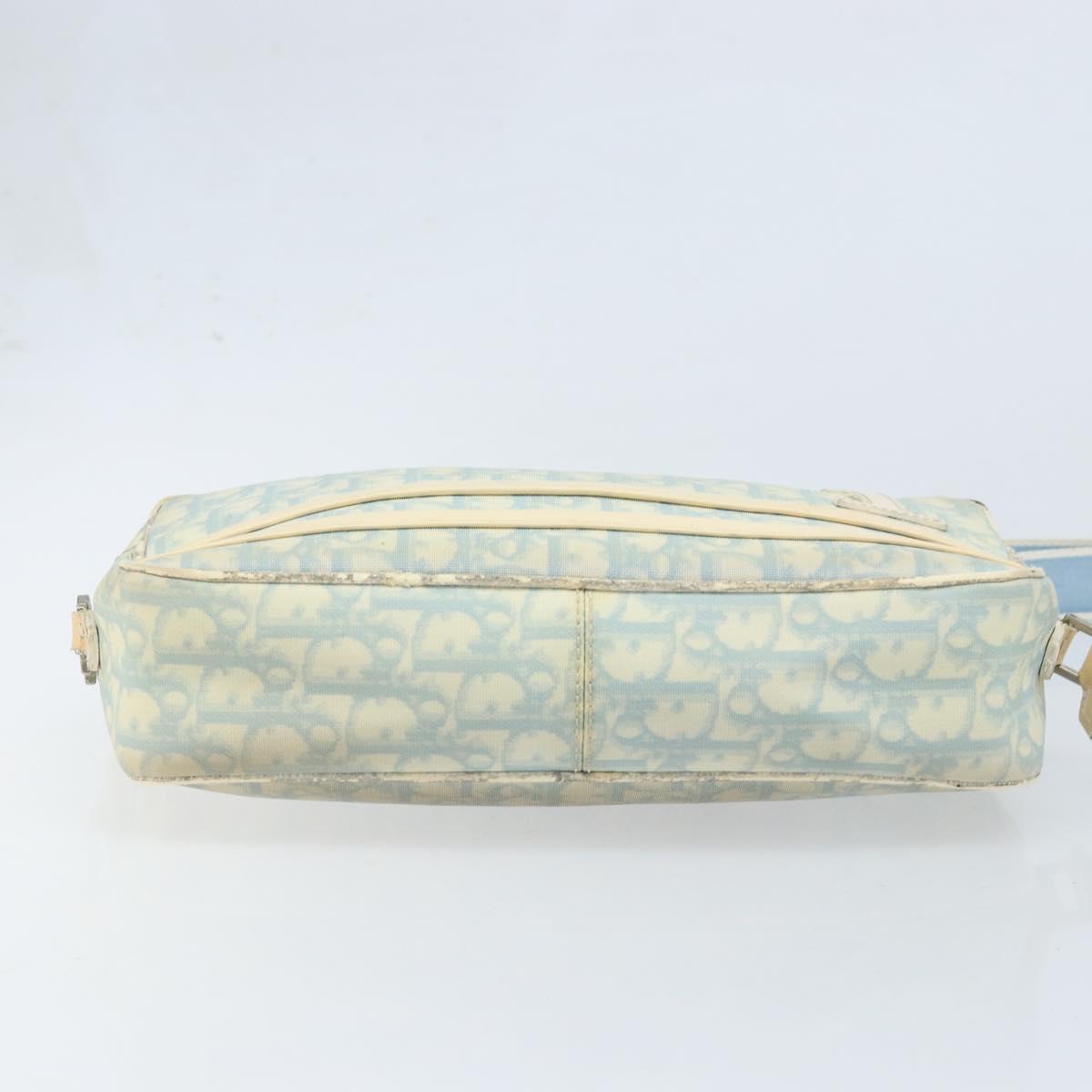 Christian Dior Trotter Canvas Shoulder Bag PVC Light Blue Silver Auth BSZ617