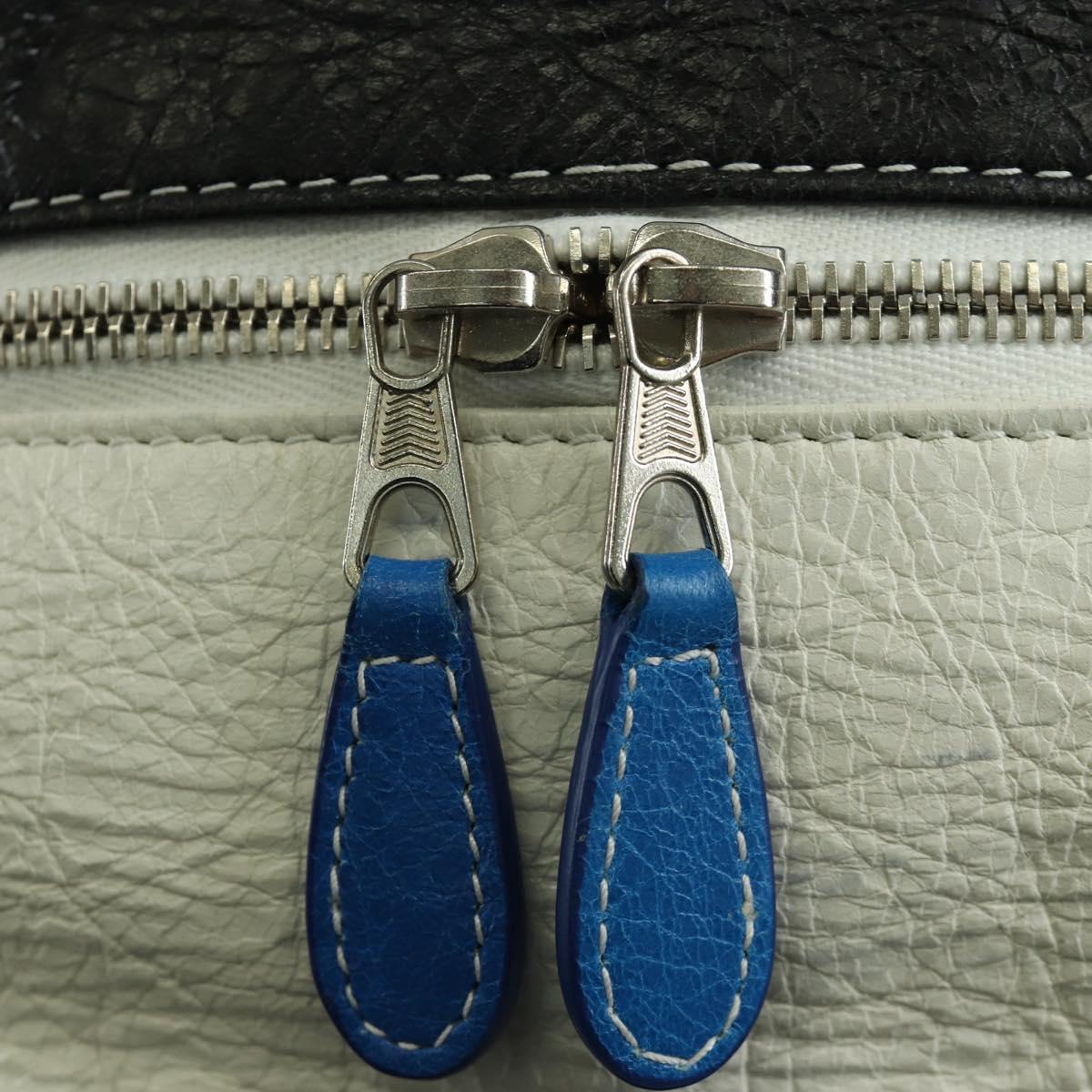 BALENCIAGA Bazaar Shopper S Bag Leather 2way Blue Silver 443096 Auth BSZ626V