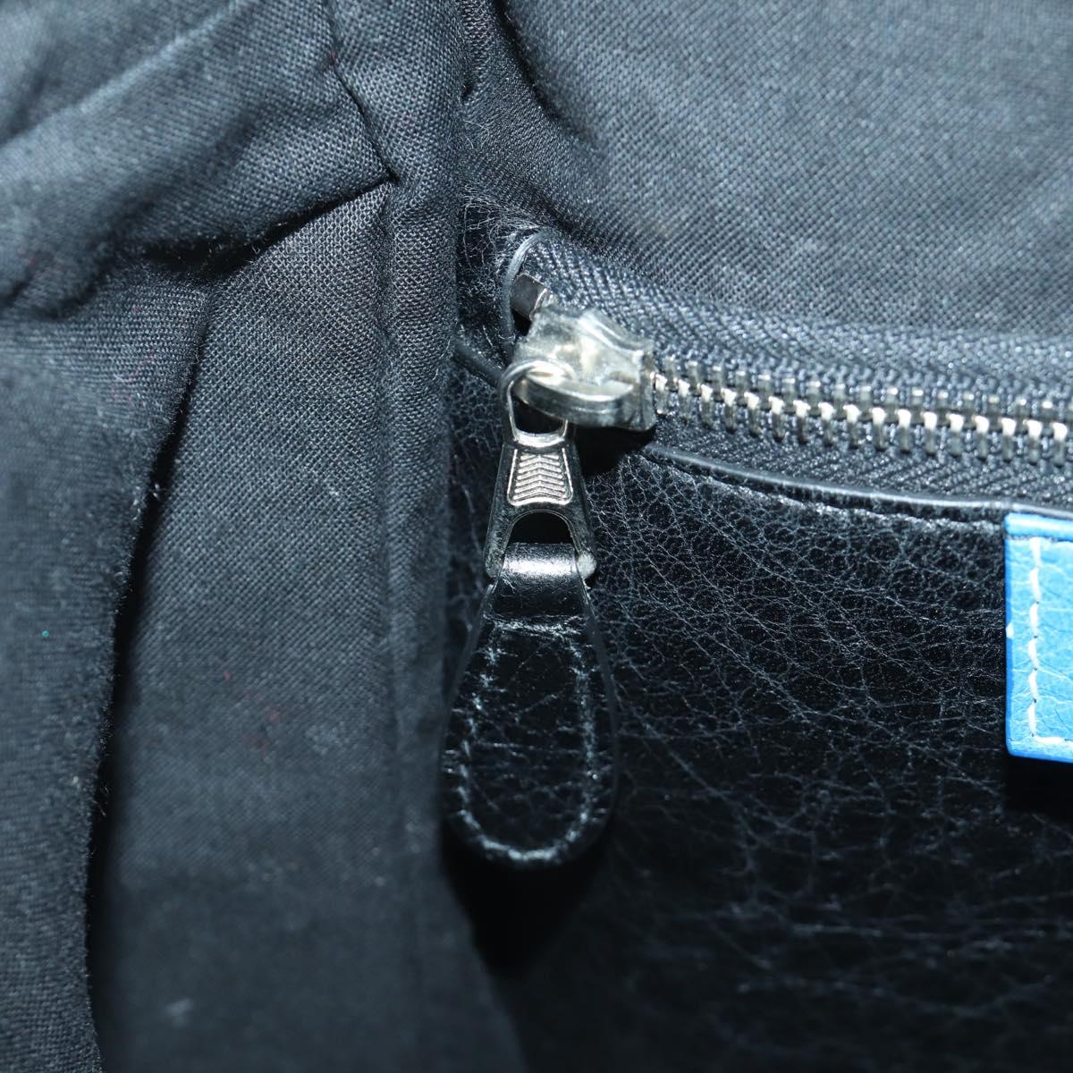 BALENCIAGA Bazaar Shopper S Bag Leather 2way Blue Silver 443096 Auth BSZ626V
