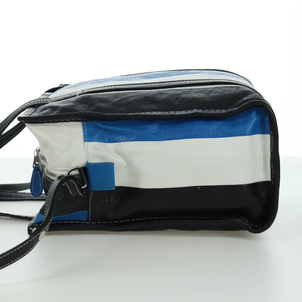 BALENCIAGA Bazaar Shopper S Bag Leather 2way Blue Silver 443096 Auth BSZ626V